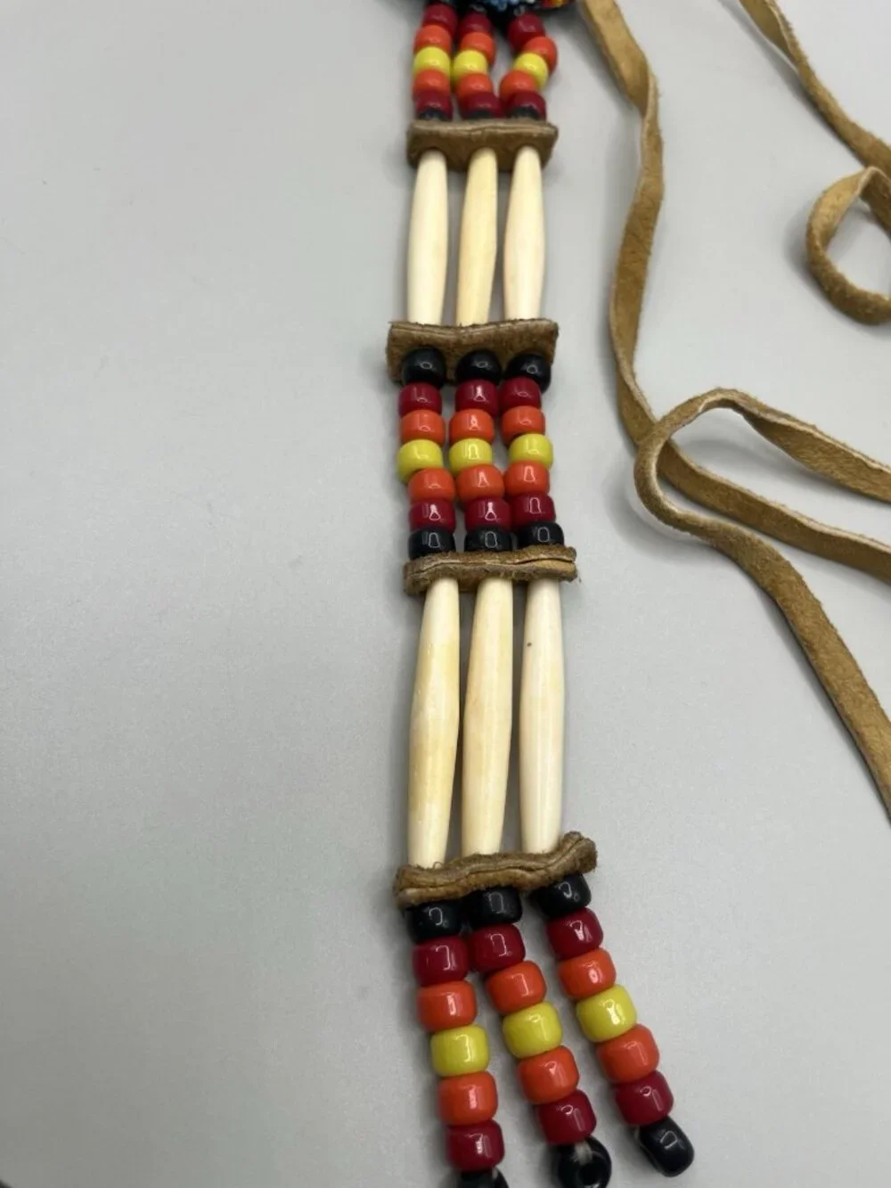 Vintage Plains Style Beaded Leather Necklace Hair Pipe Bone Beads southwestern